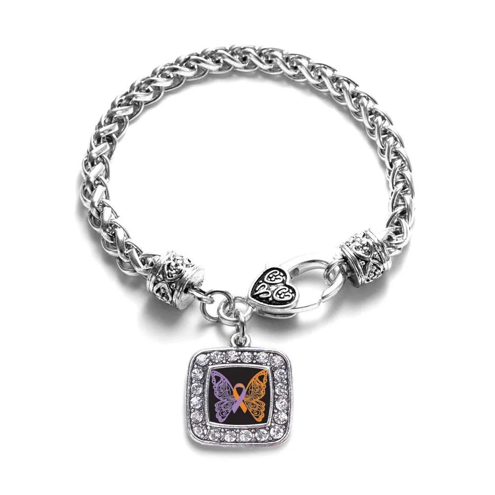 Silver Psoriasis Awareness Butterfly Square Charm Braided Bracelet