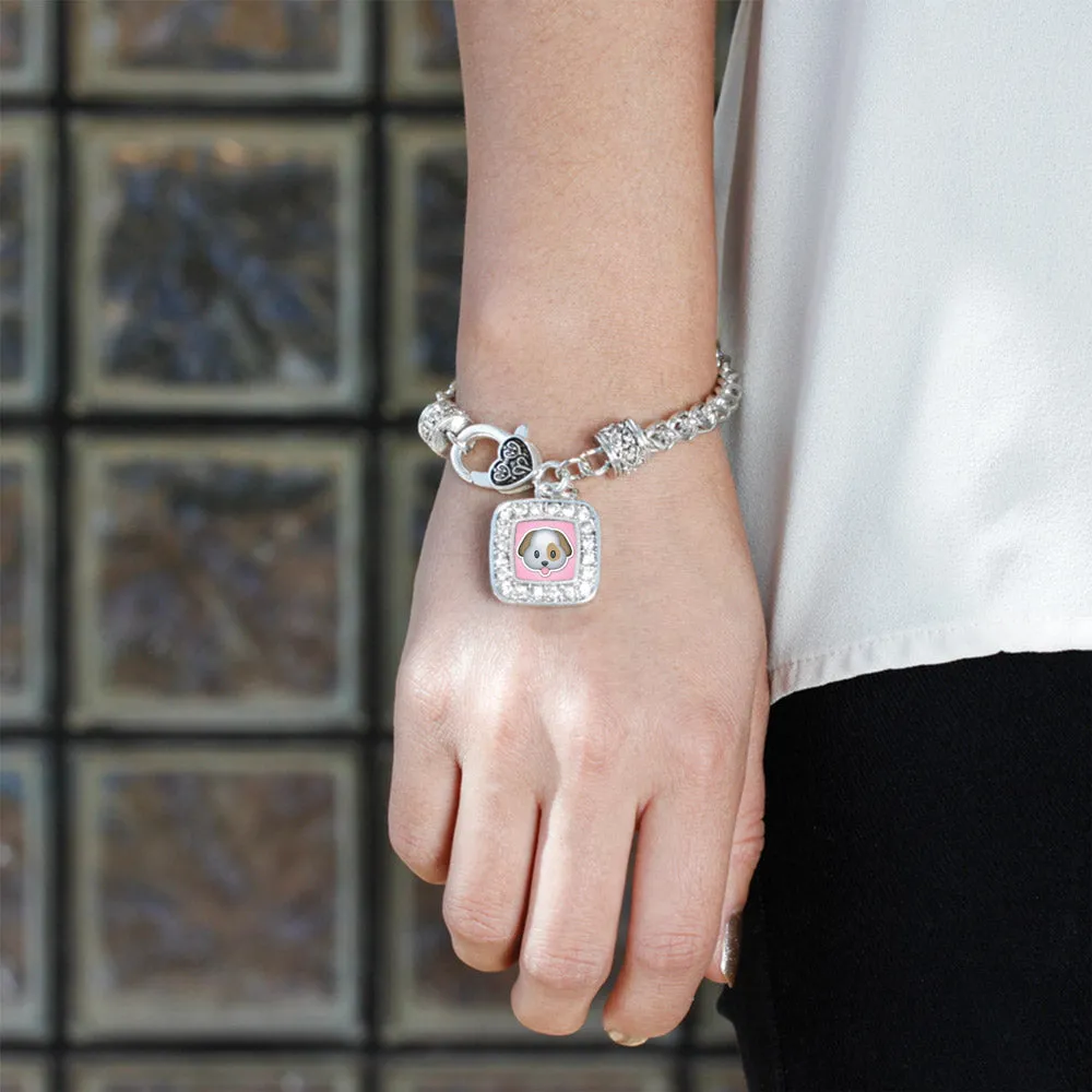 Silver Puppy Emoji Square Charm Braided Bracelet