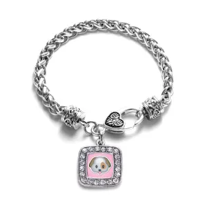 Silver Puppy Emoji Square Charm Braided Bracelet