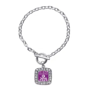 Silver Purple Class of 2020 Square Charm Toggle Bracelet