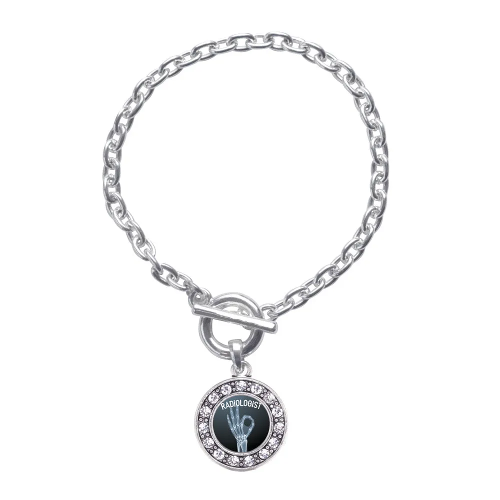 Silver Radiologist Circle Charm Toggle Bracelet