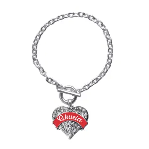 Silver Red Abuela Pave Heart Charm Toggle Bracelet