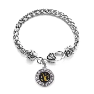 Silver Saxophone Circle Charm Braided Bracelet