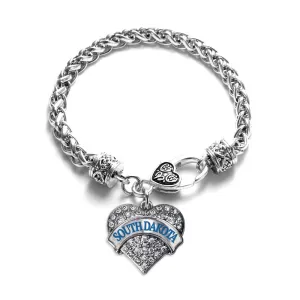 Silver South Dakota Pave Heart Charm Braided Bracelet