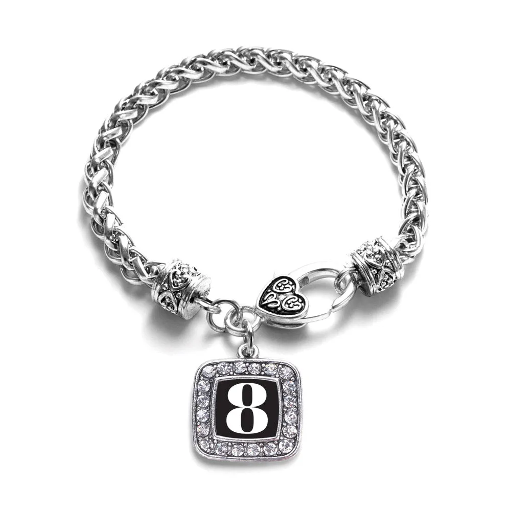 Silver Sport Number 8 Square Charm Braided Bracelet