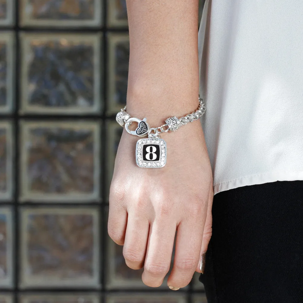 Silver Sport Number 8 Square Charm Braided Bracelet