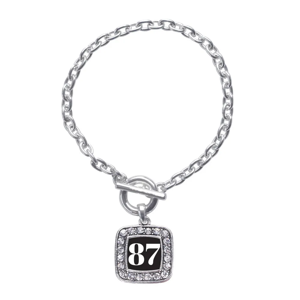 Silver Sport Number 87 Square Charm Toggle Bracelet