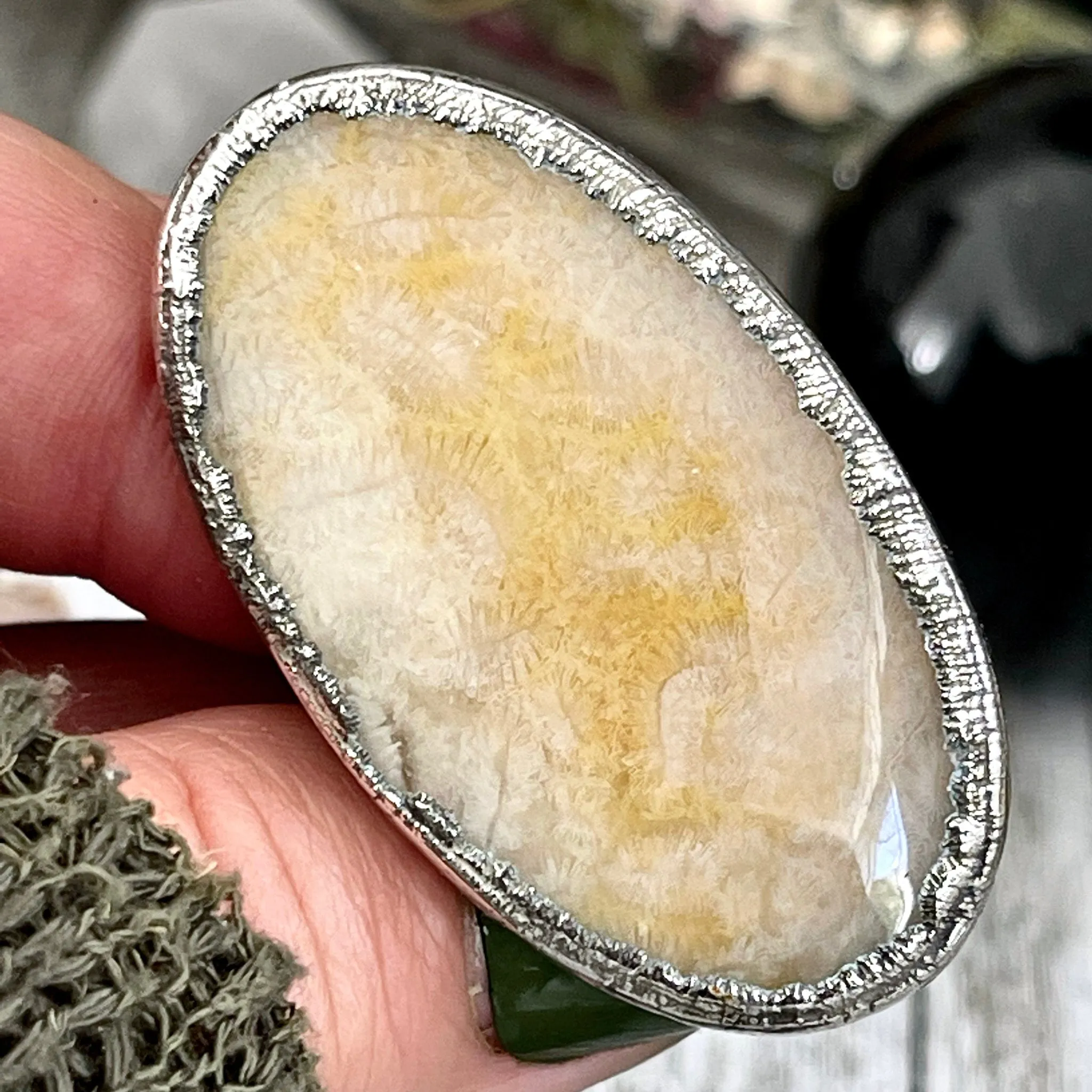 Size 8.5 Big Fossilized Coral Silver Statement Ring in Fine Silver / Foxlark Collection - One of a Kind