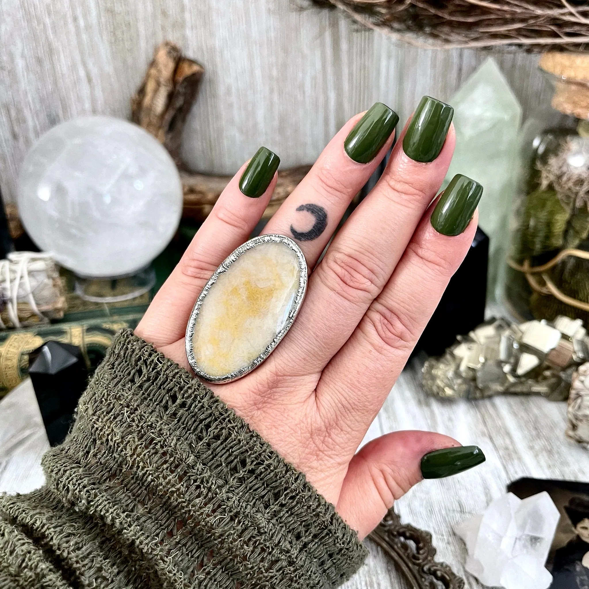 Size 8.5 Big Fossilized Coral Silver Statement Ring in Fine Silver / Foxlark Collection - One of a Kind