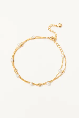 Slim Chain Layered Pearl Bracelet