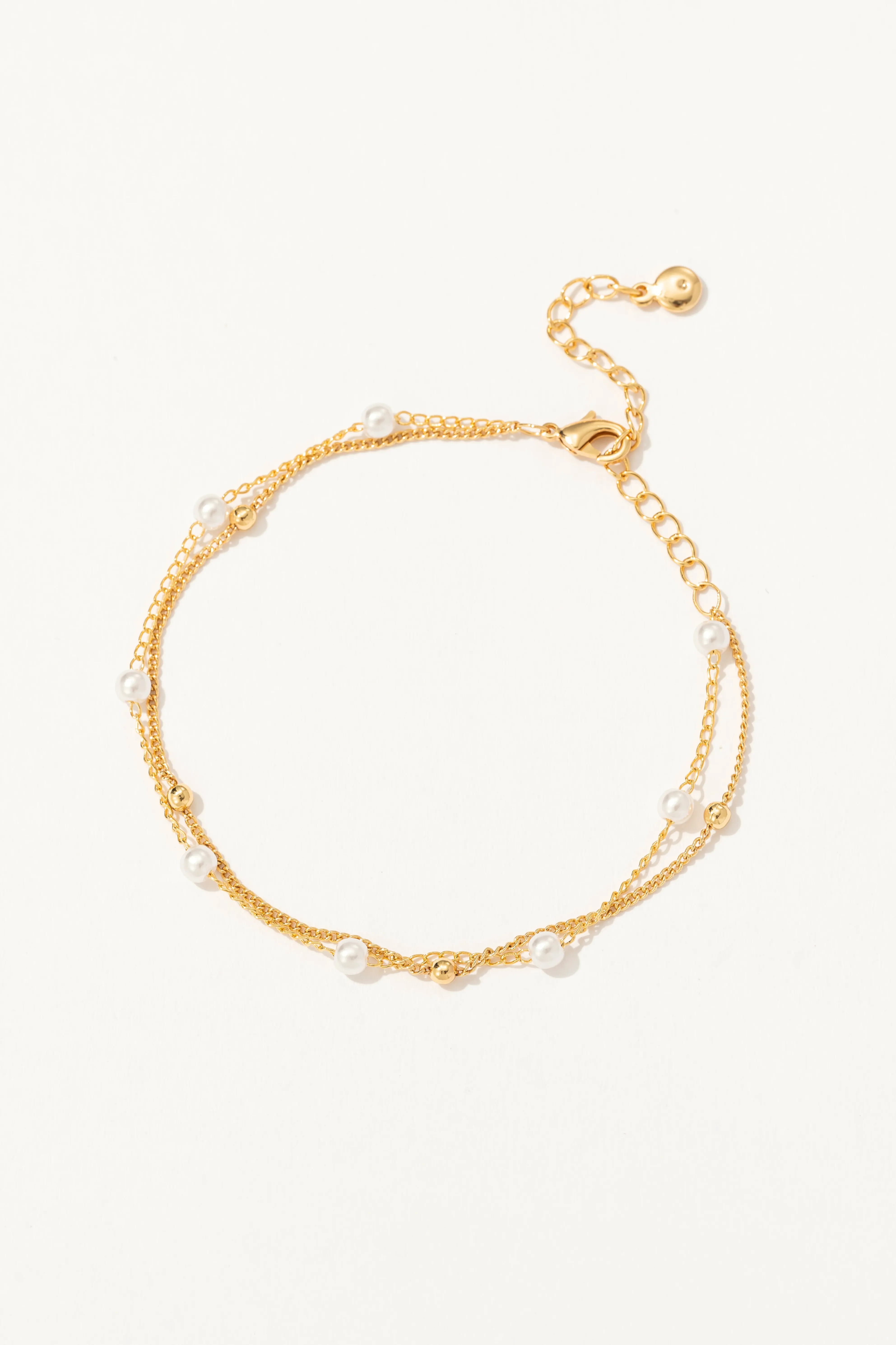 Slim Chain Layered Pearl Bracelet