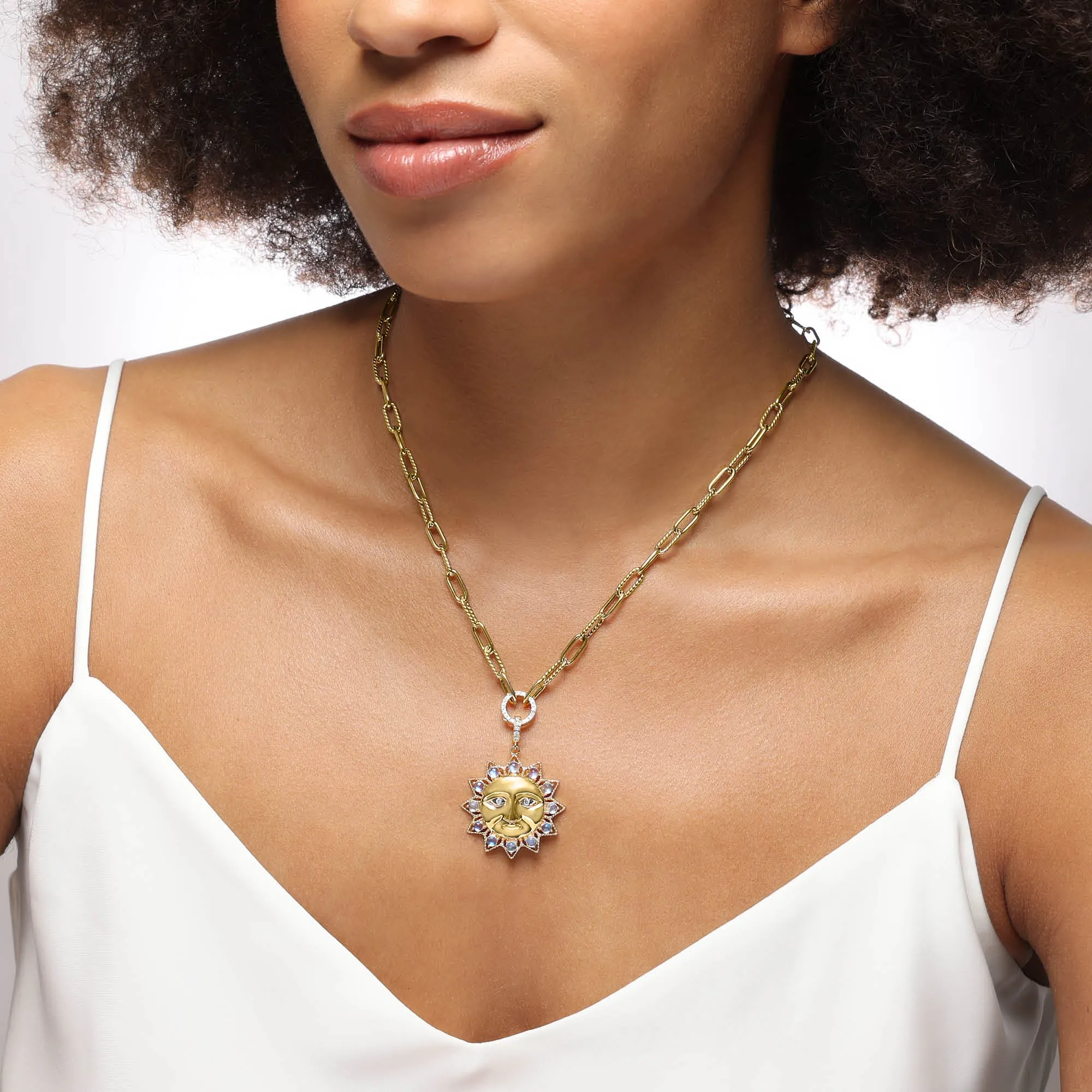 Smiling Soleil Moonstone and Diamond Pendant