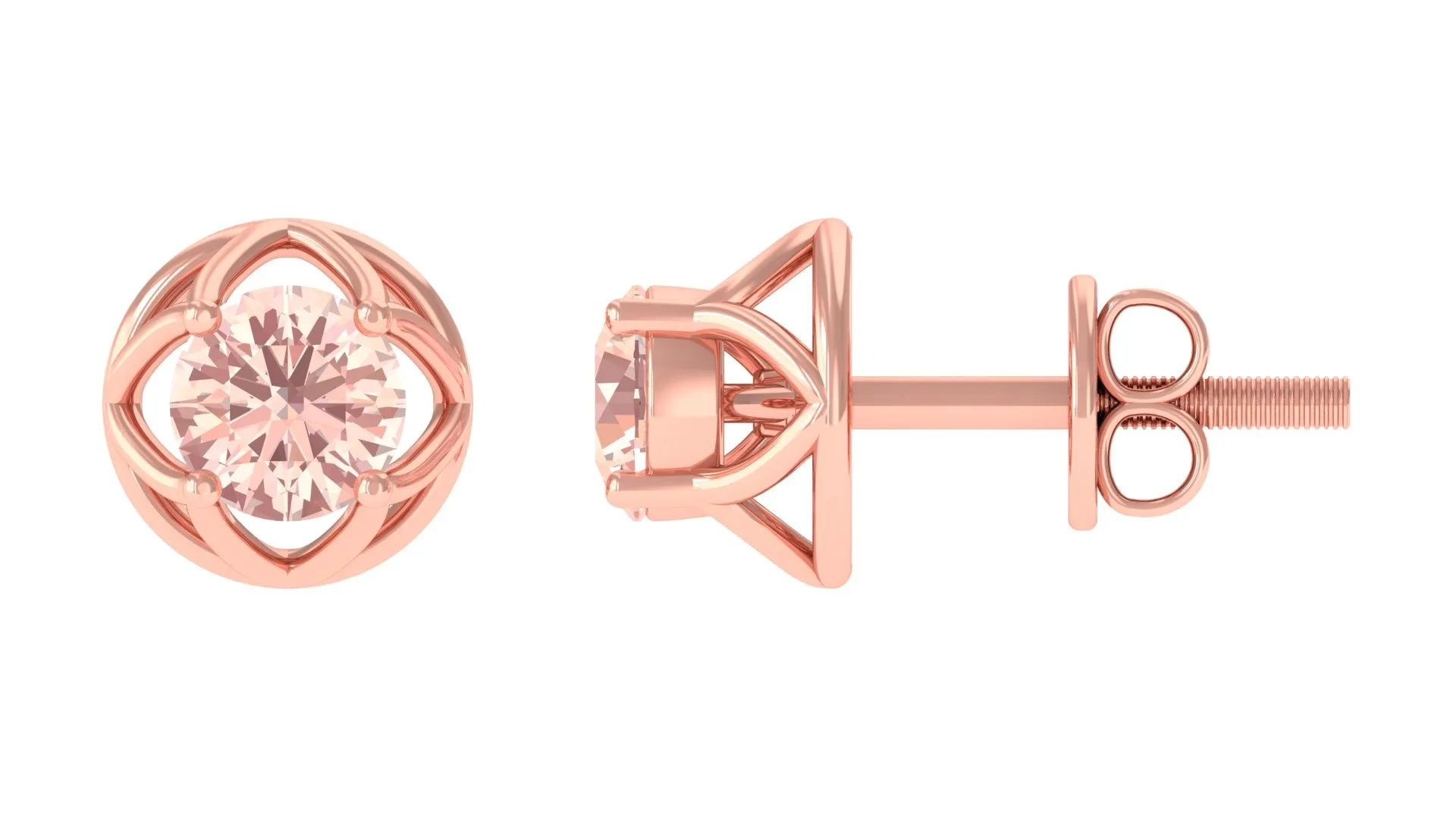 Solitaire Morganite Flower Stud Earrings