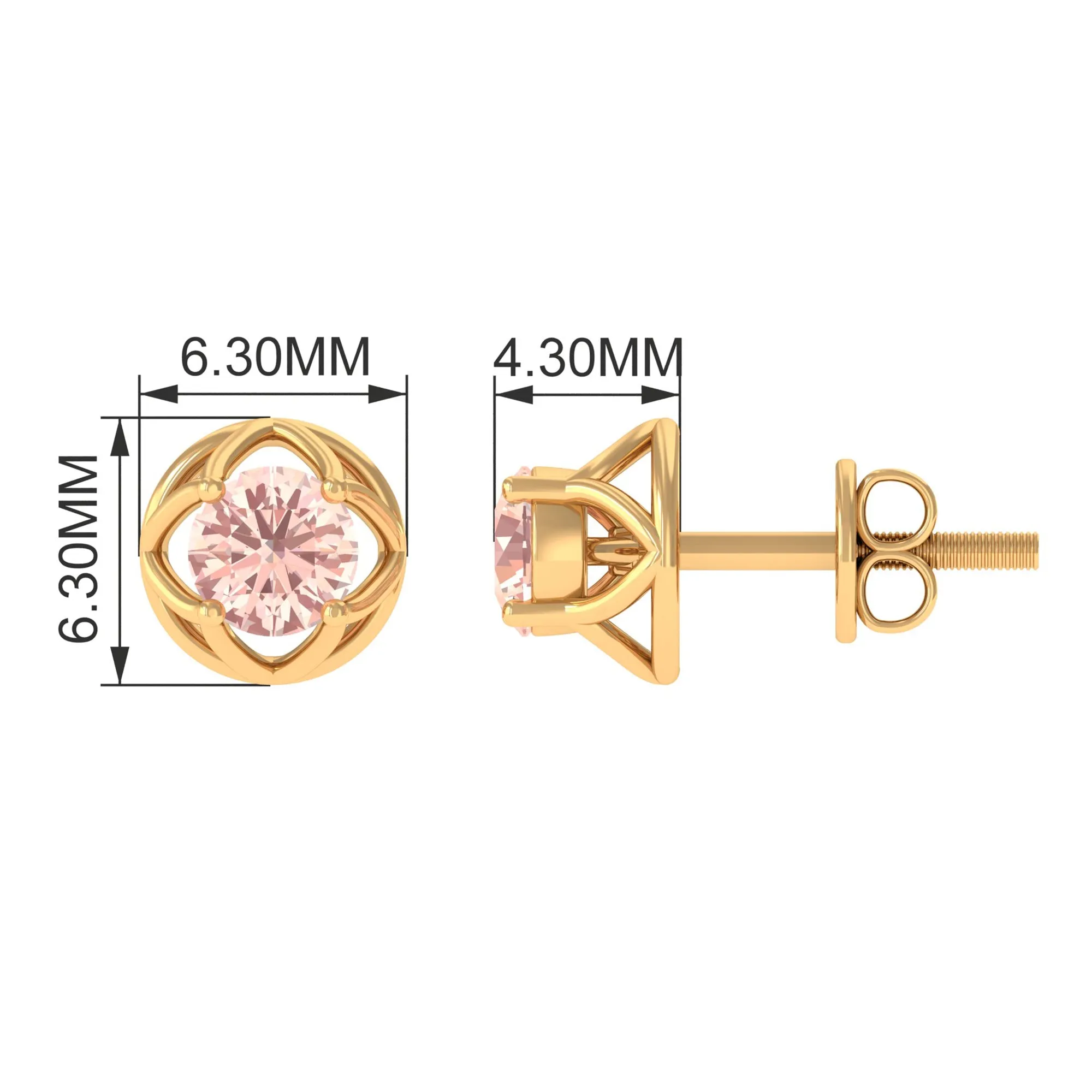 Solitaire Morganite Flower Stud Earrings