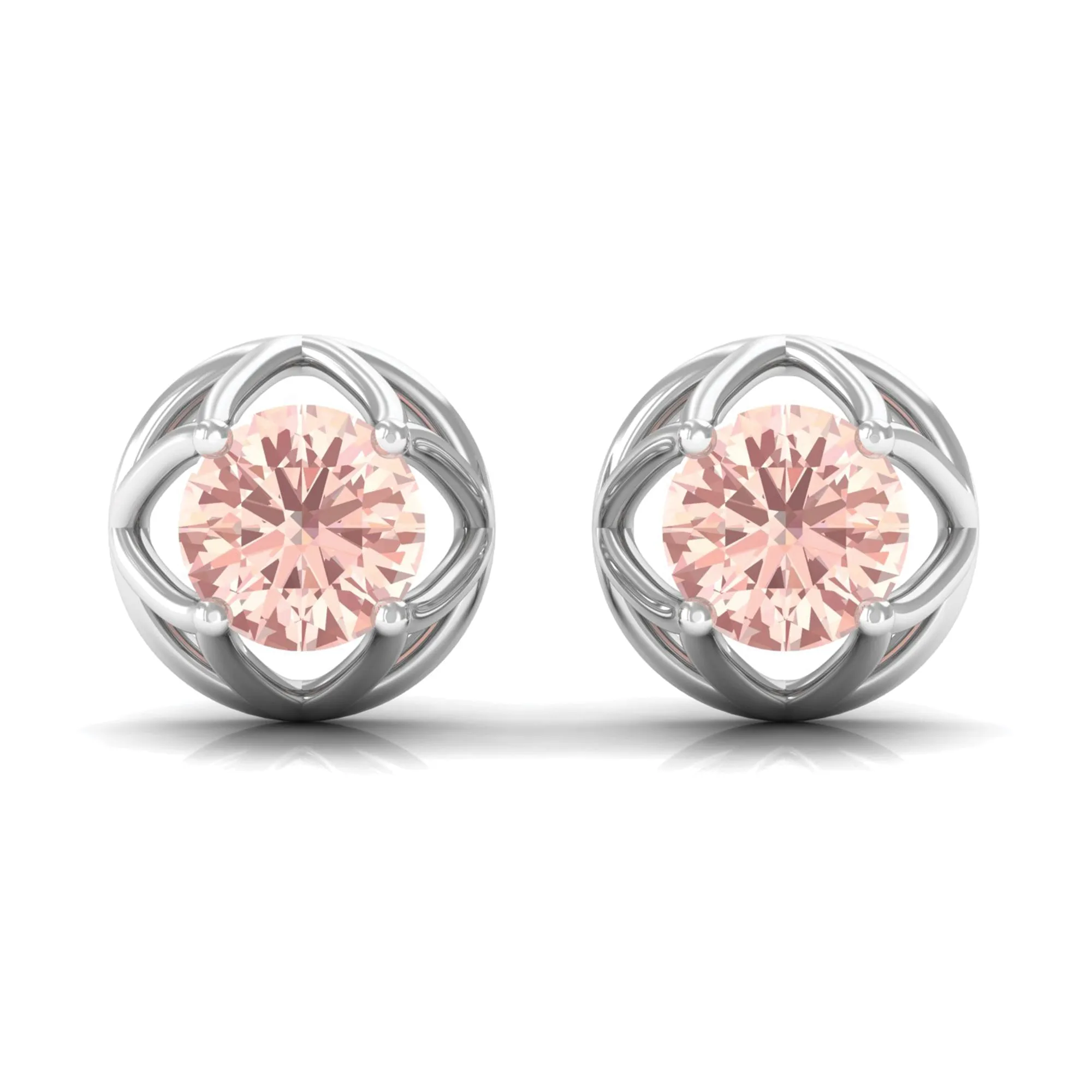 Solitaire Morganite Flower Stud Earrings