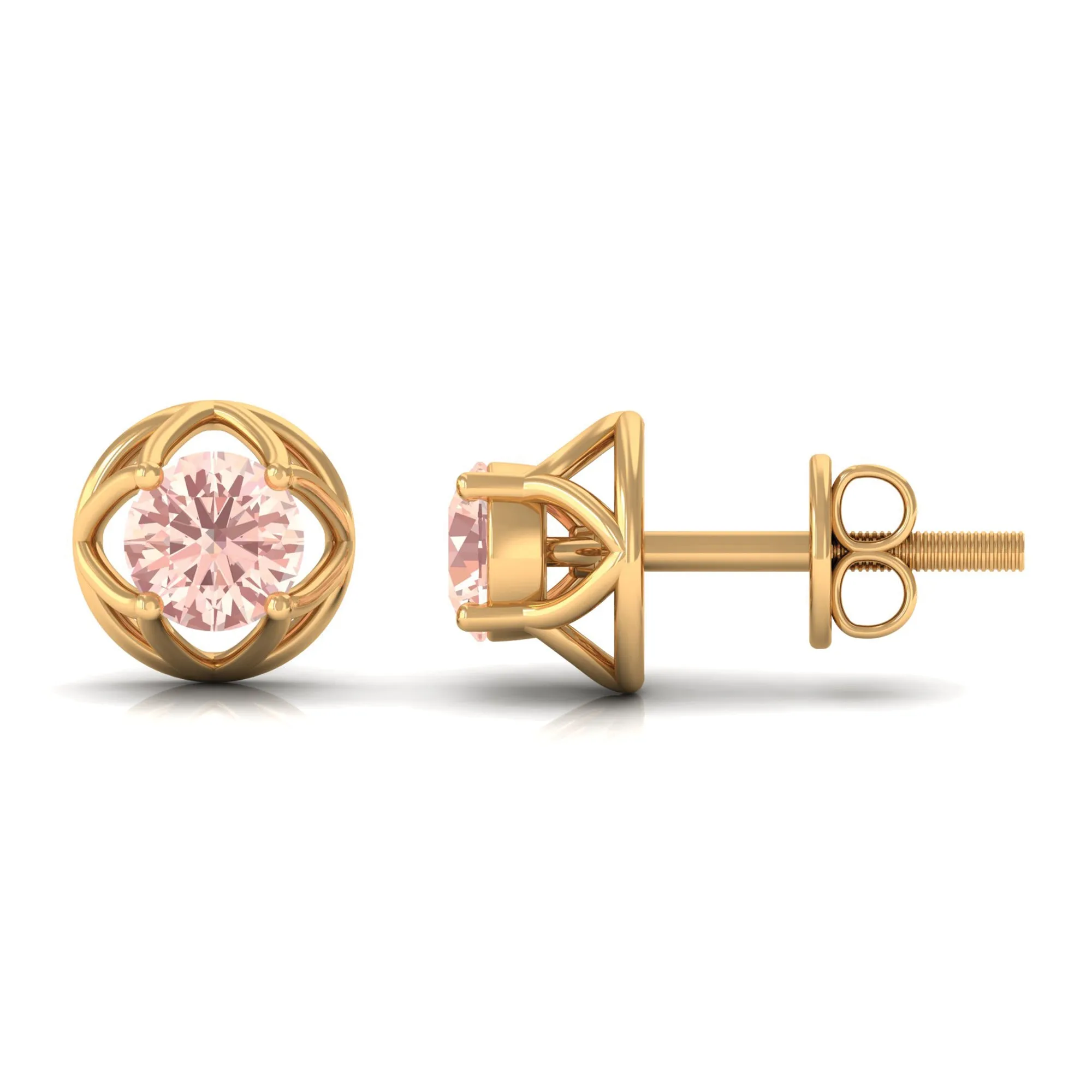 Solitaire Morganite Flower Stud Earrings