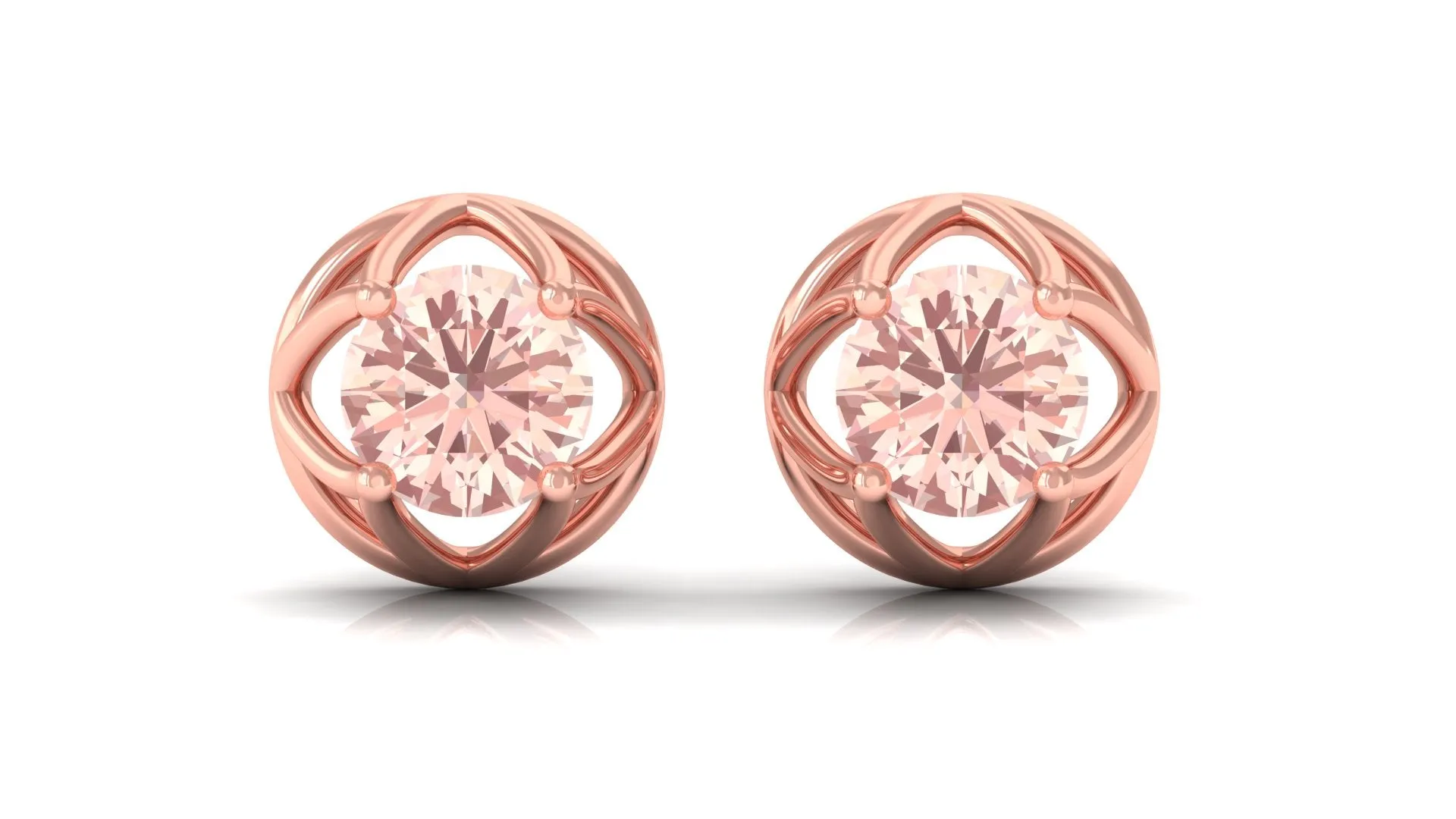 Solitaire Morganite Flower Stud Earrings