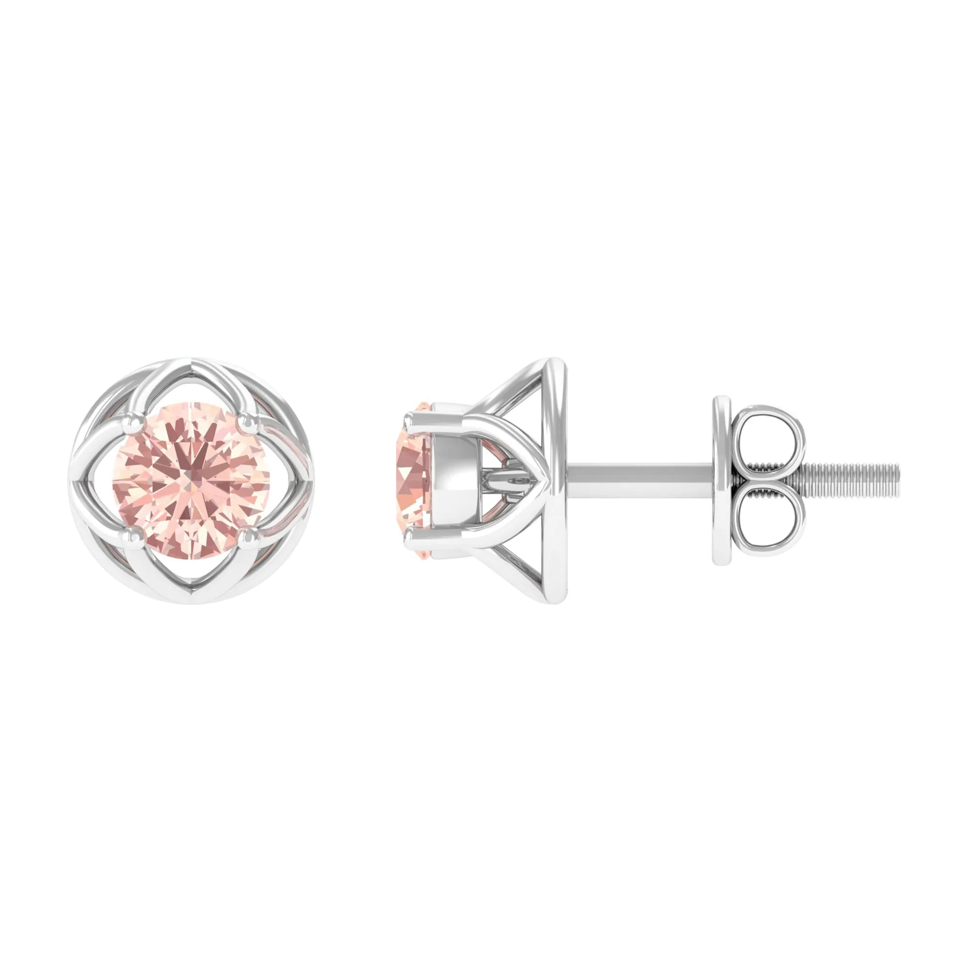 Solitaire Morganite Flower Stud Earrings