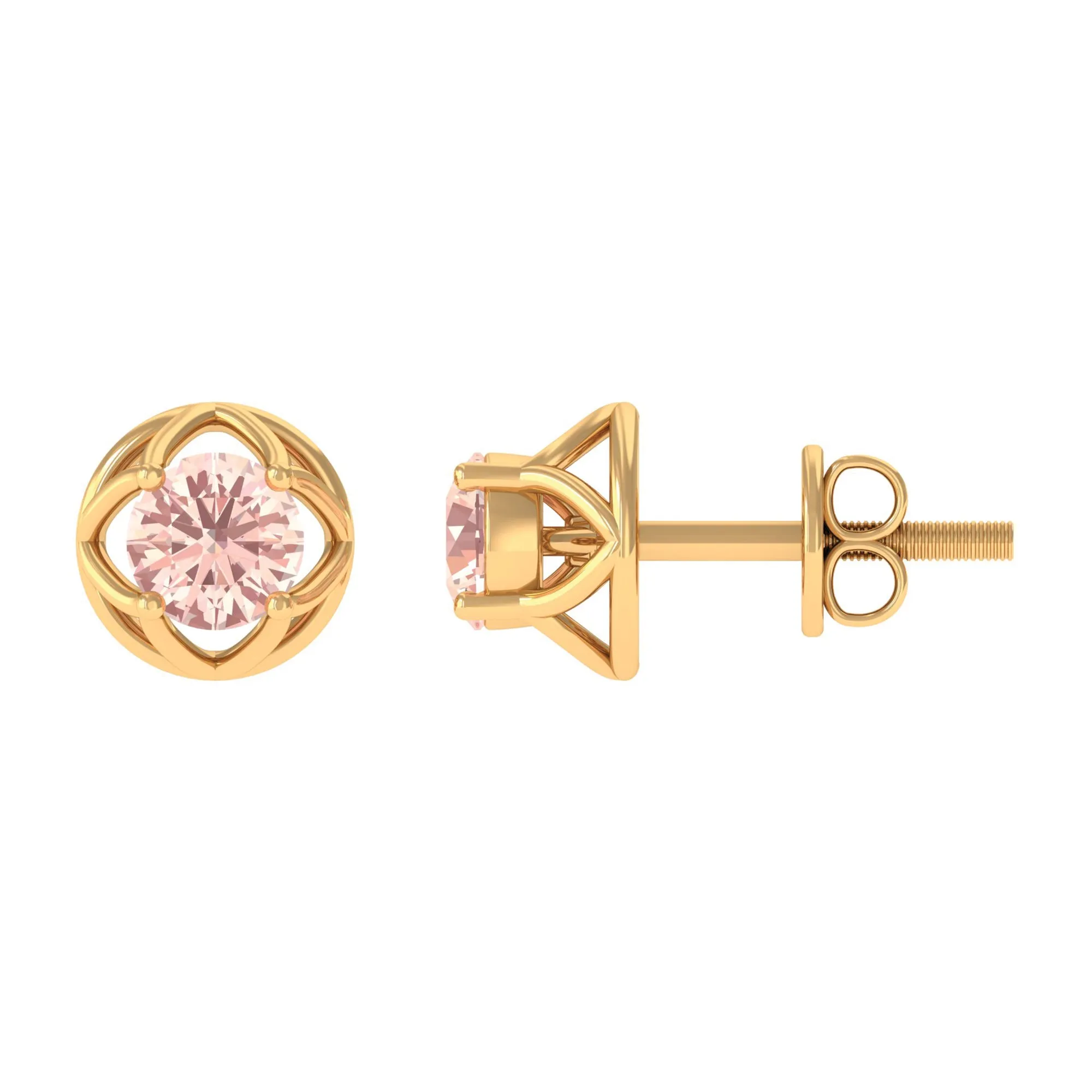 Solitaire Morganite Flower Stud Earrings