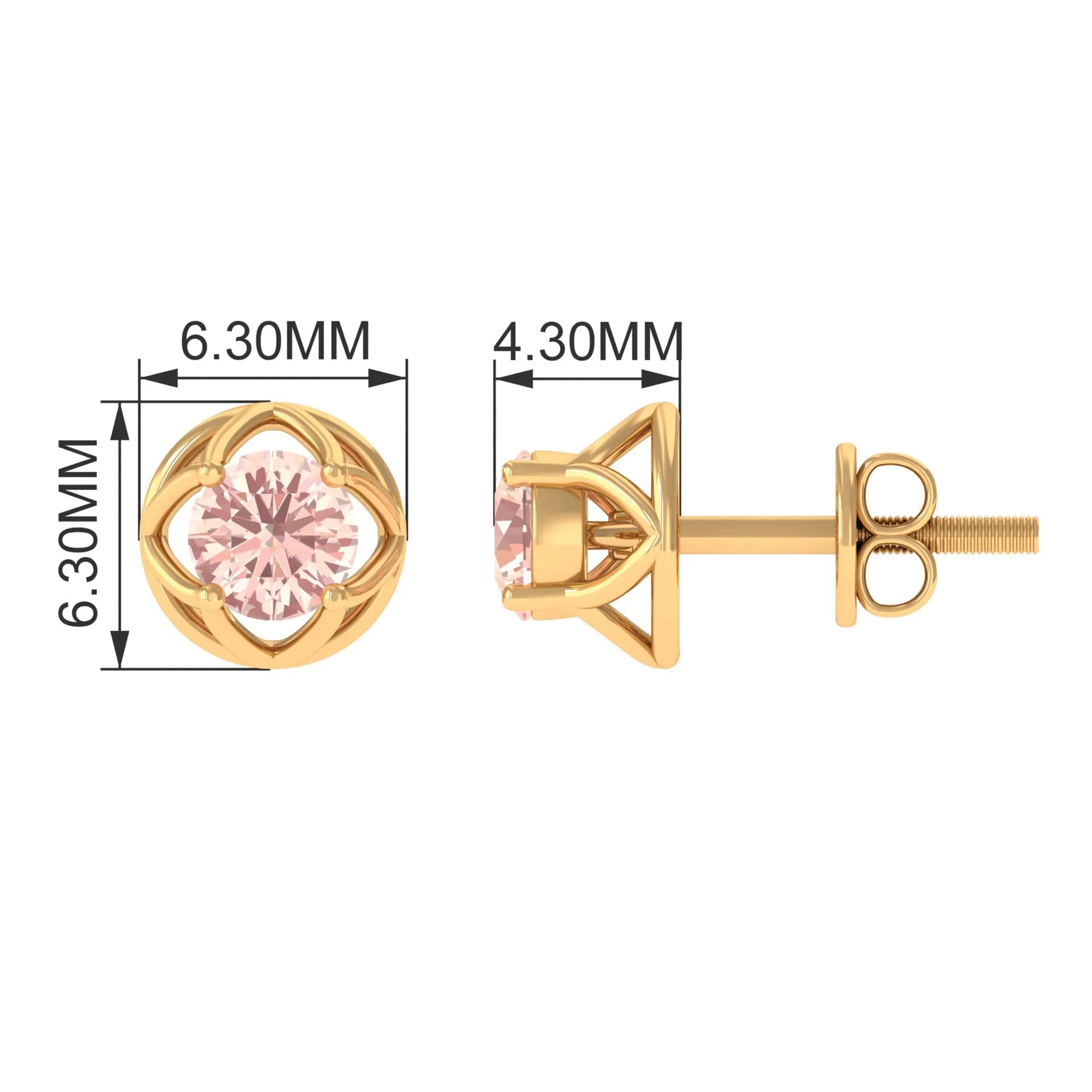 Solitaire Morganite Flower Stud Earrings