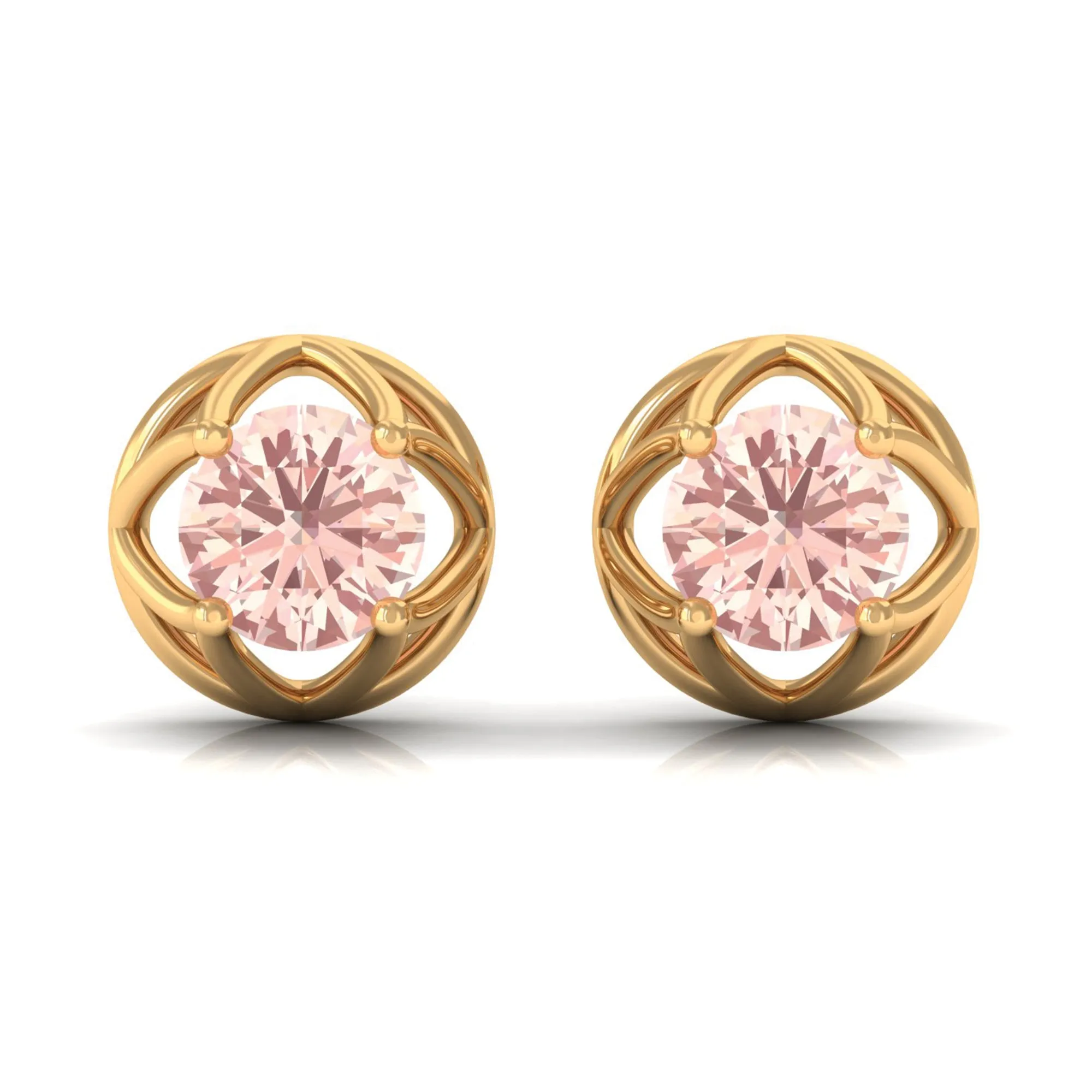 Solitaire Morganite Flower Stud Earrings