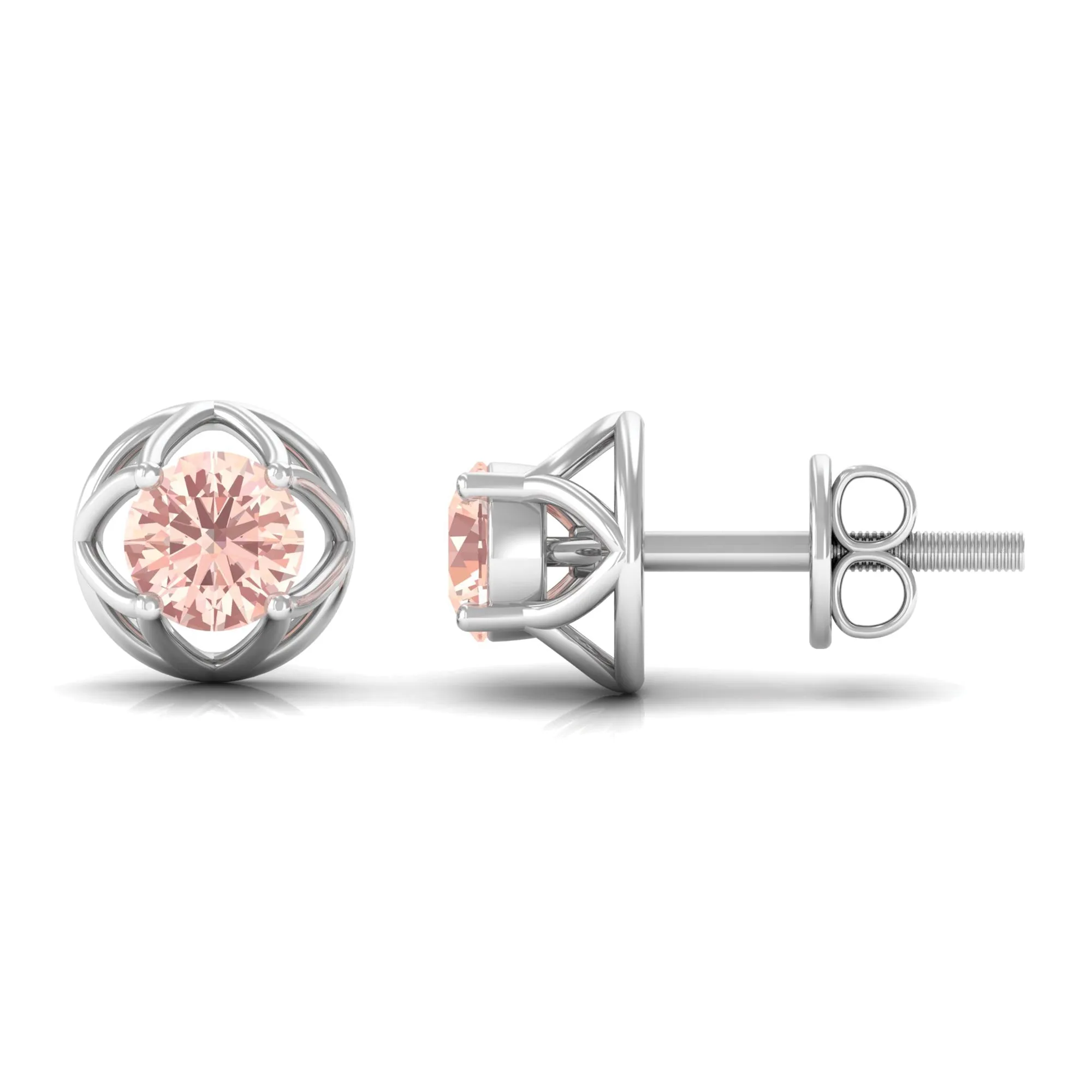 Solitaire Morganite Flower Stud Earrings