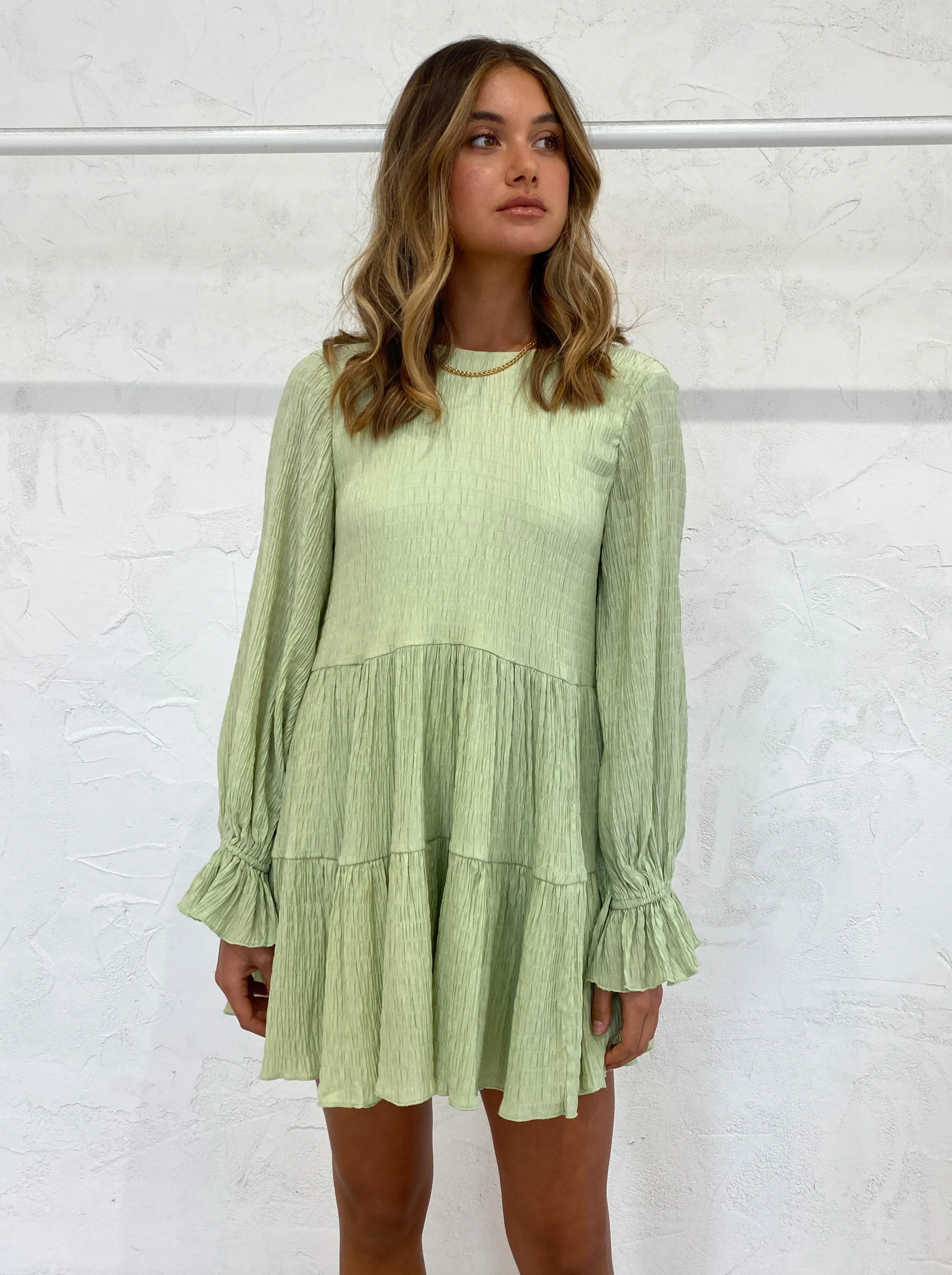 Sovere Asher Smock Dress in Pale Lime