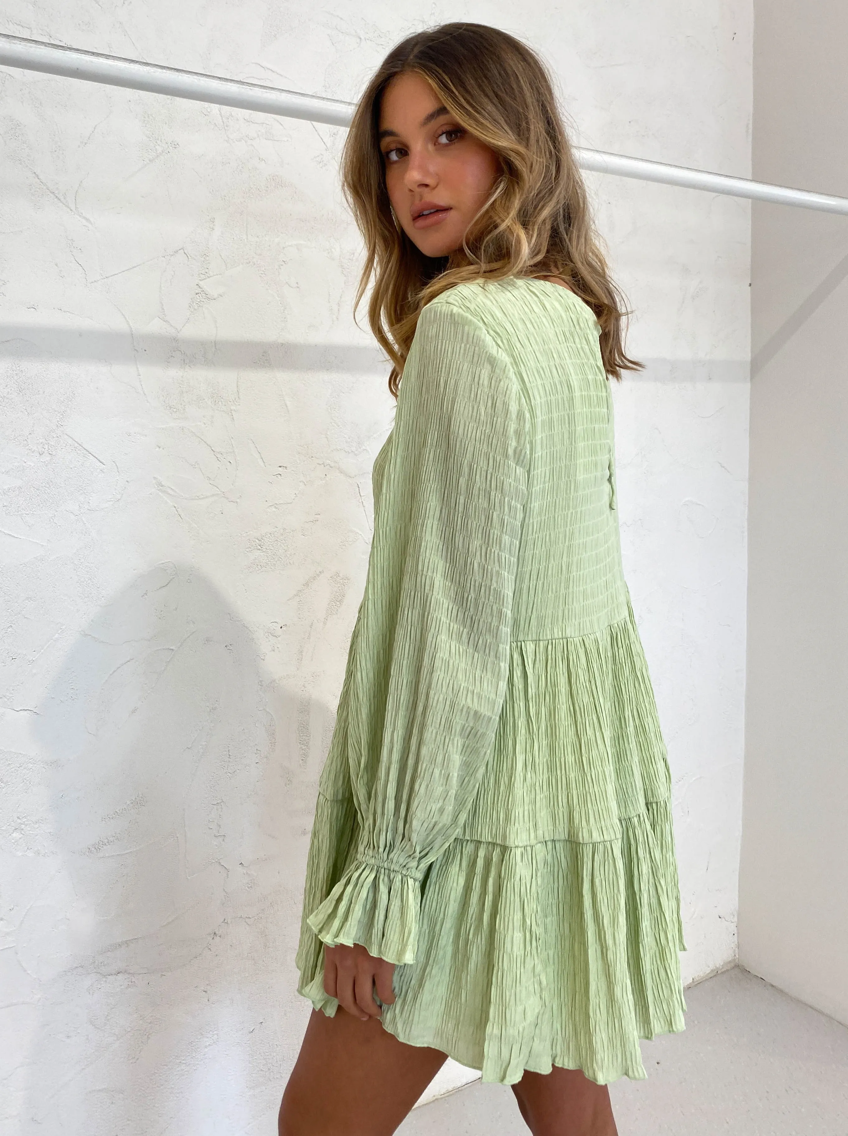 Sovere Asher Smock Dress in Pale Lime