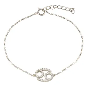 Sterling Silver 925 Rhodium Plated Cancer  CZ Adjustable Link Bracelet