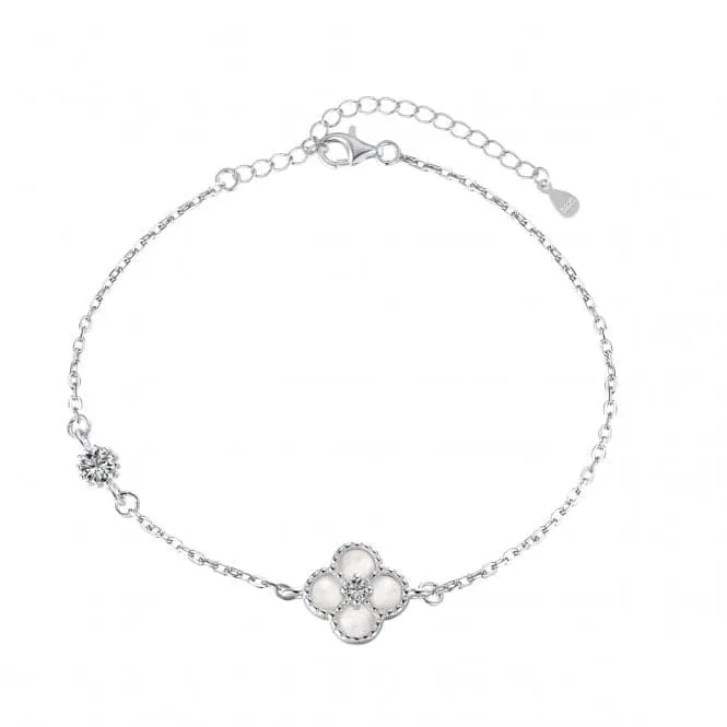 Sterling Silver Rhodium Plated White Lucky 4 Leaf Bracelet ERLB044