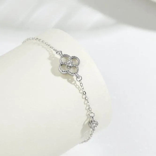 Sterling Silver Rhodium Plated White Lucky 4 Leaf Bracelet ERLB044