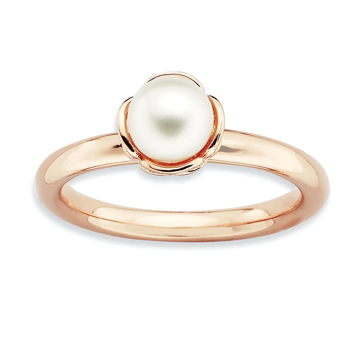 Sterling Silver Stack Expressions White FW Cultured Pearl Rose Gold Ring