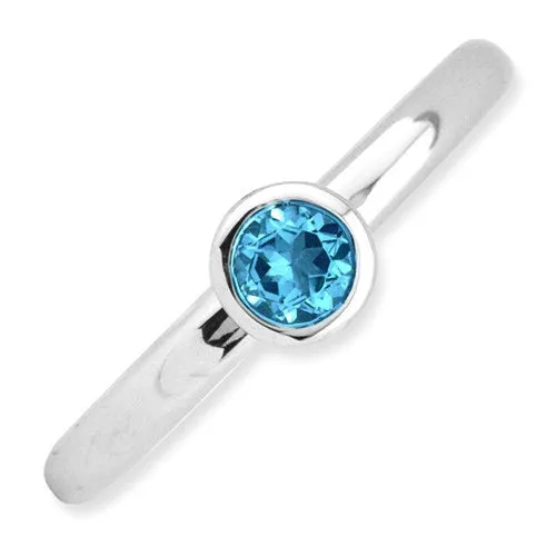 Sterling Silver Stackable Expressions Low 4mm Round Blue Topaz Ring