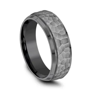 Tantalum Hammered Wedding Band with Beveled Edge