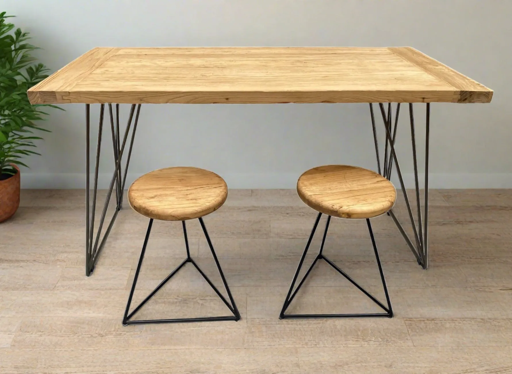 The 40mm Old Barn Reclaimed Elm Table / Desk - Wire Frame Legs