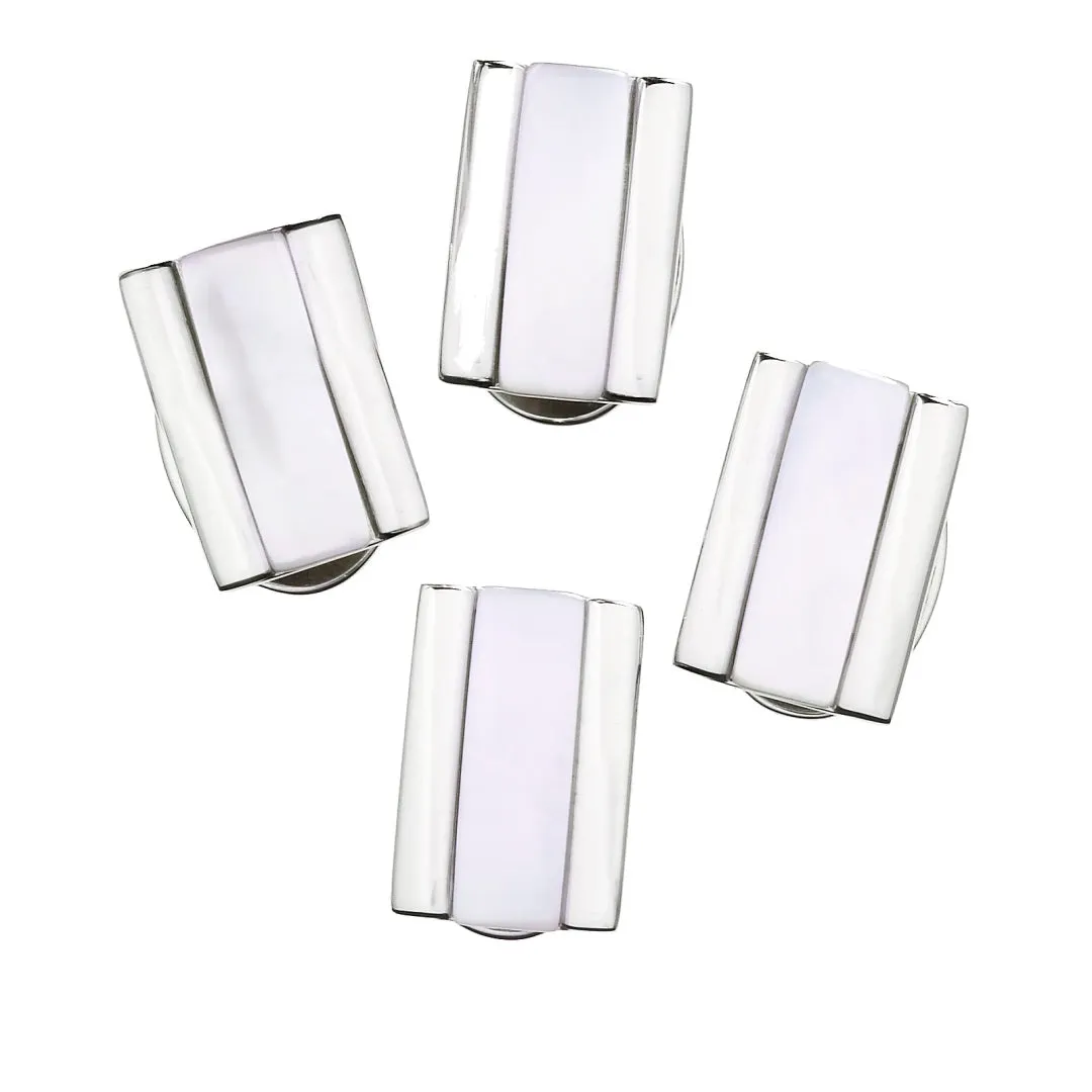 Thick Gemstone Rectangle Sterling Silver Tuxedo Studs