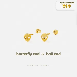 Tiny Alien Studs Earrings, Unisex, Gold, Silver SHEMISLI SS837 Butterfly End, SS838 Screw Ball End (Type A)