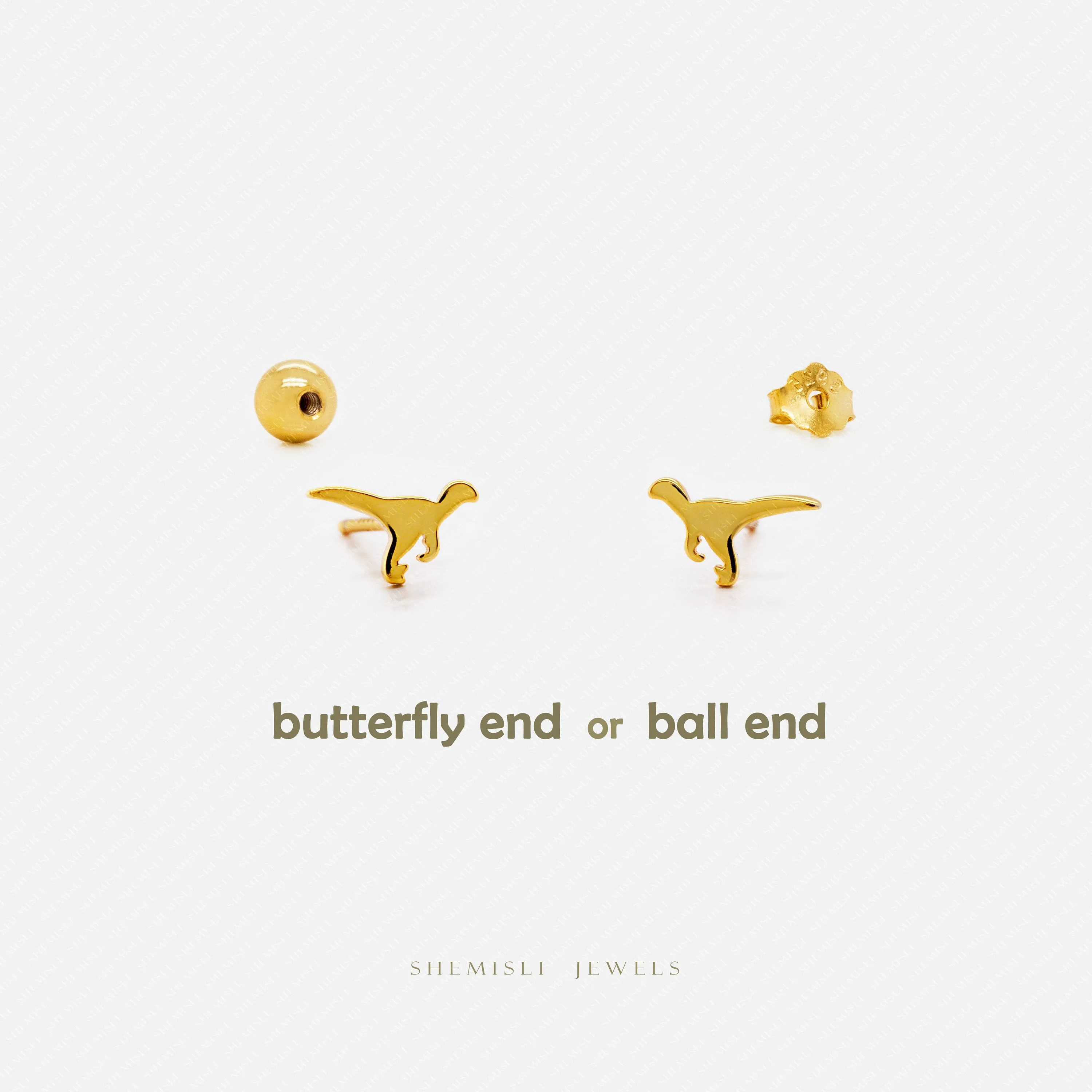 Tiny Raptor Dinosaur Stud Earrings, Unisex, Gold, Silver SS713 Butterfly End, SS714 Screw Ball End (Type A) LR