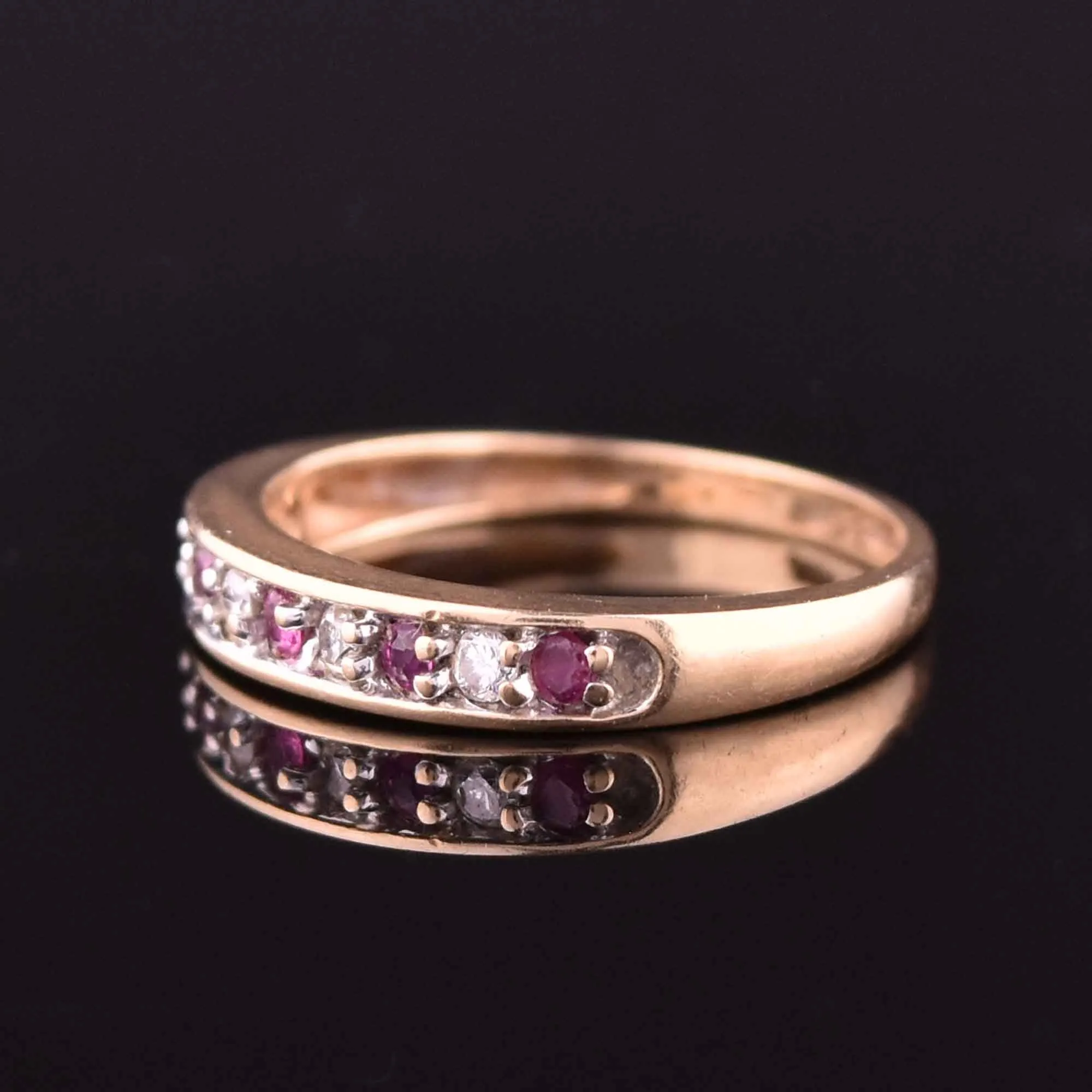 Vintage 14K Gold Ruby Diamond Half Eternity Band Ring