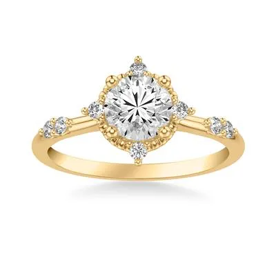 Vintage Accented Halo Round Engagement Ring