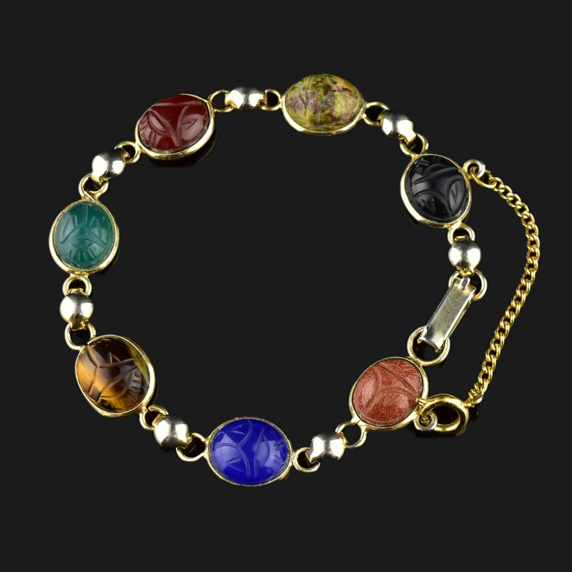 Vintage Egyptian Revival Gemstone Scarab Bracelet