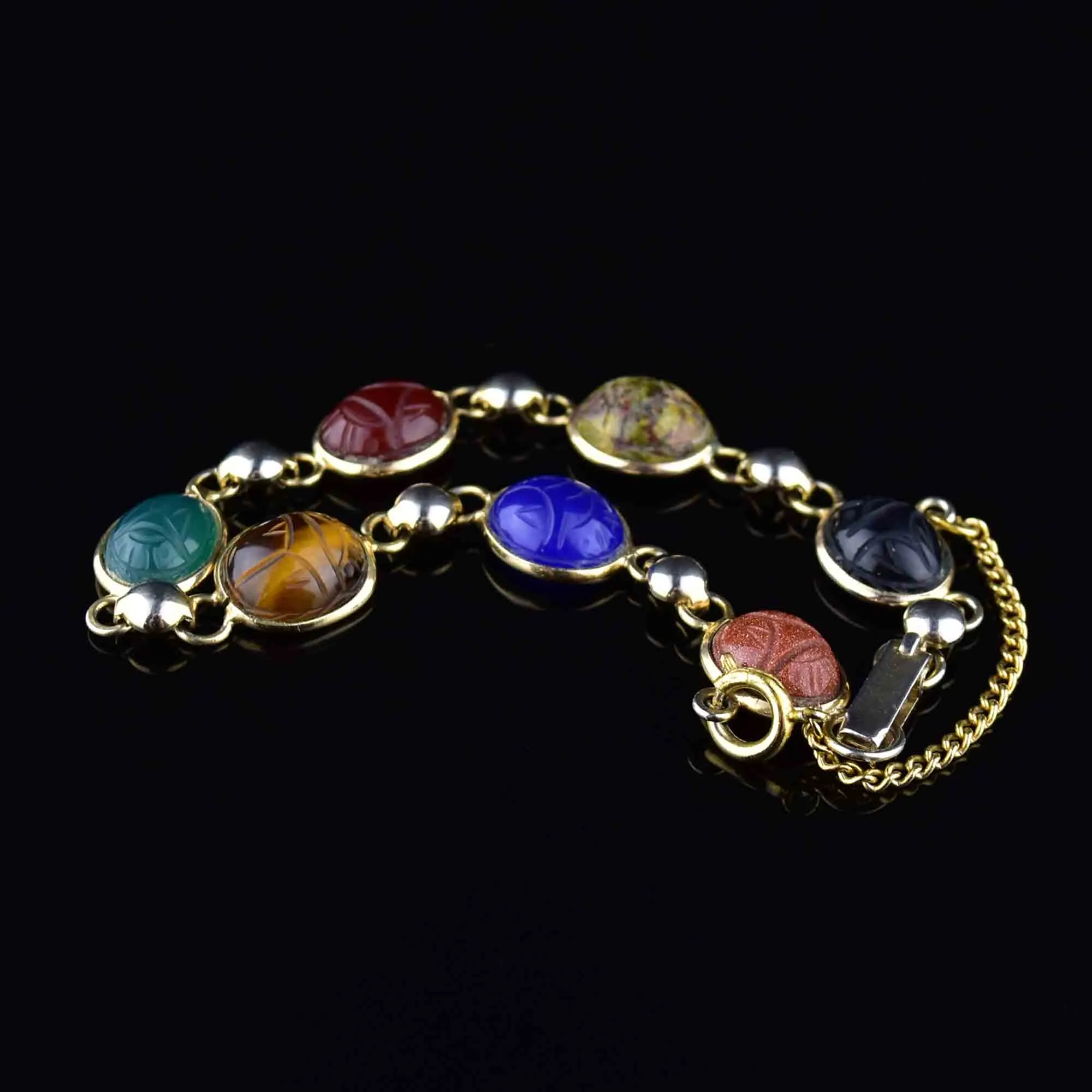 Vintage Egyptian Revival Gemstone Scarab Bracelet