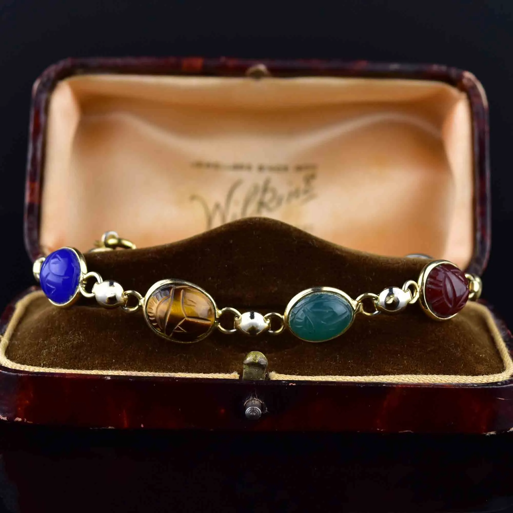 Vintage Egyptian Revival Gemstone Scarab Bracelet