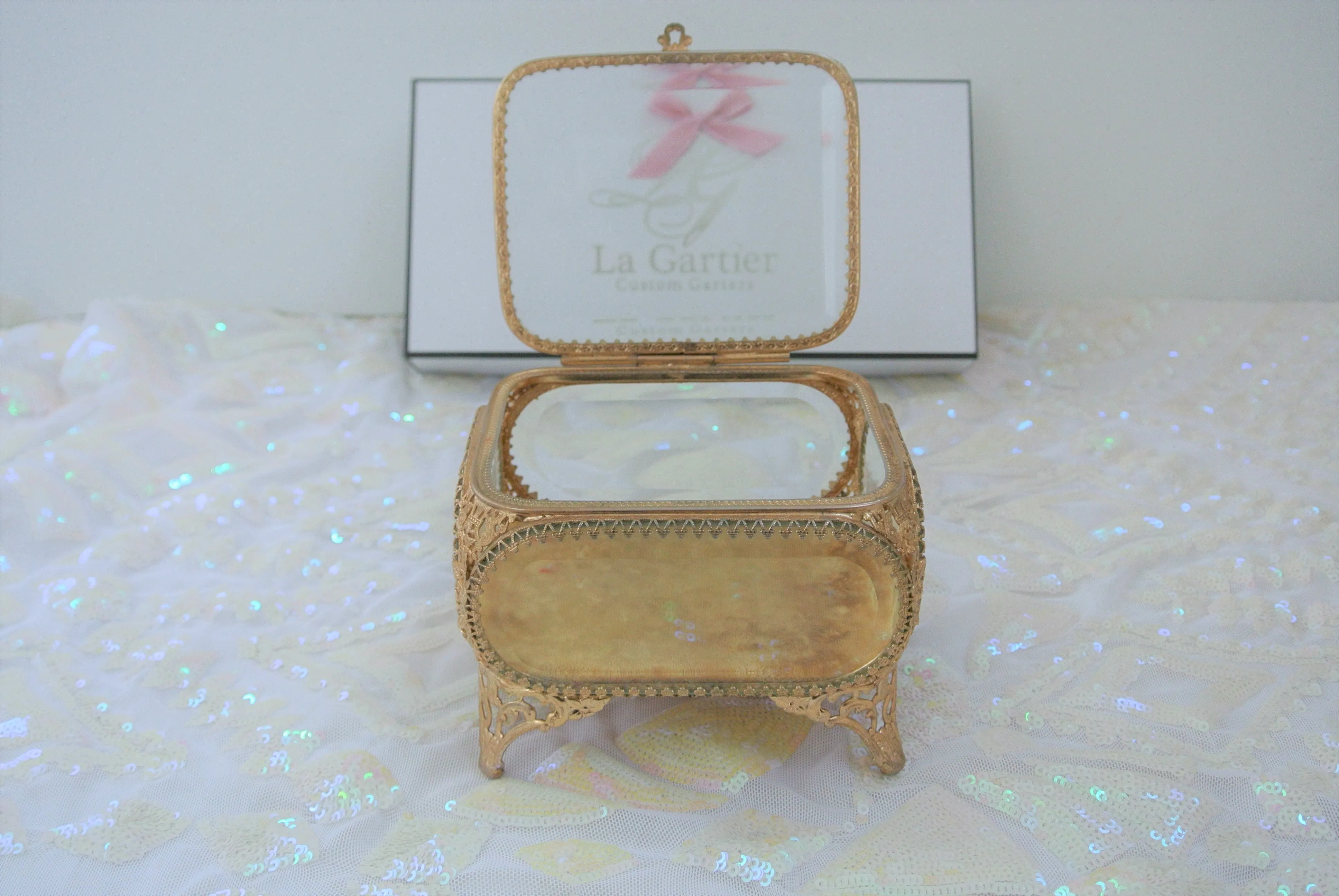 Vintage Glass Casket Jewelry Box