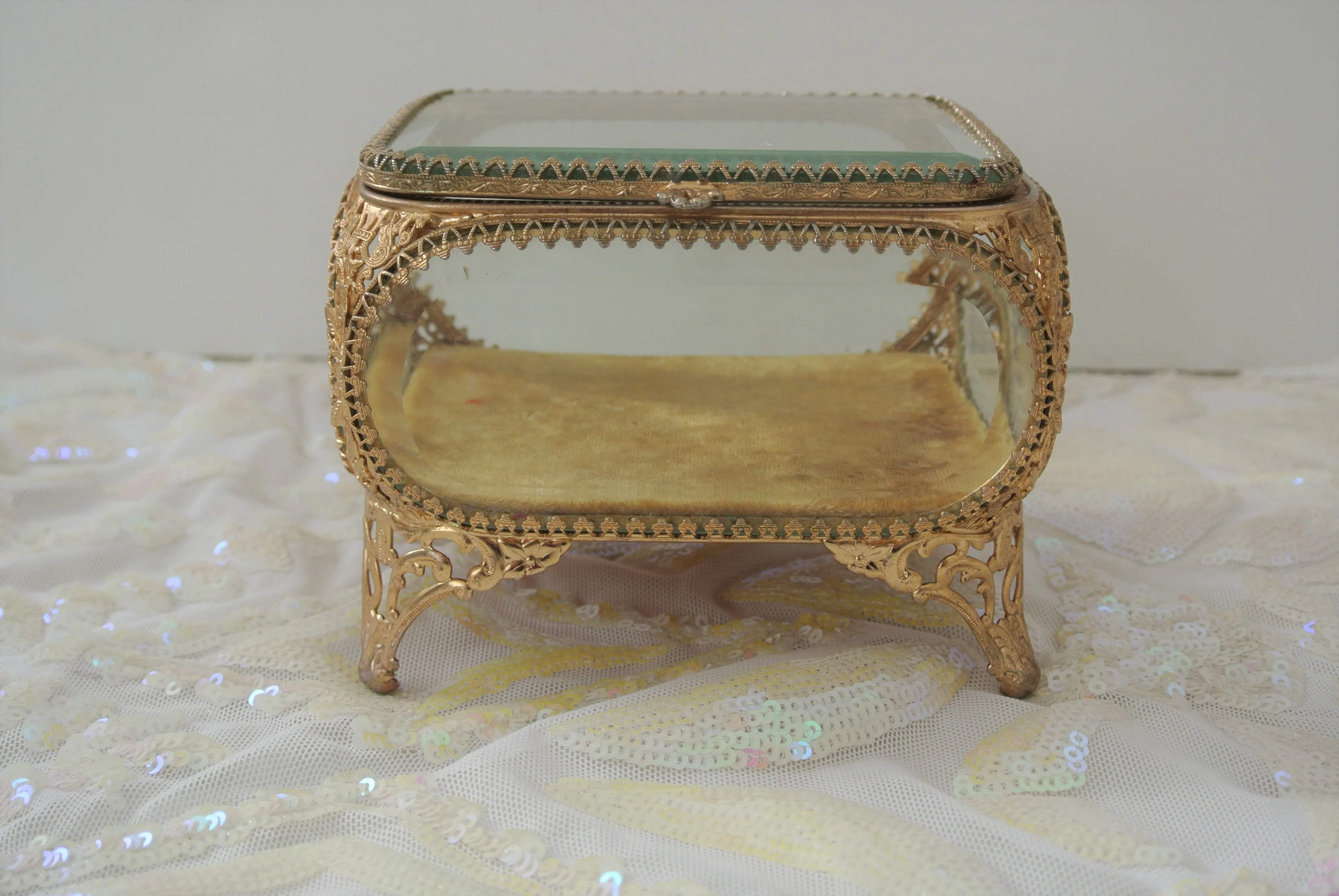 Vintage Glass Casket Jewelry Box