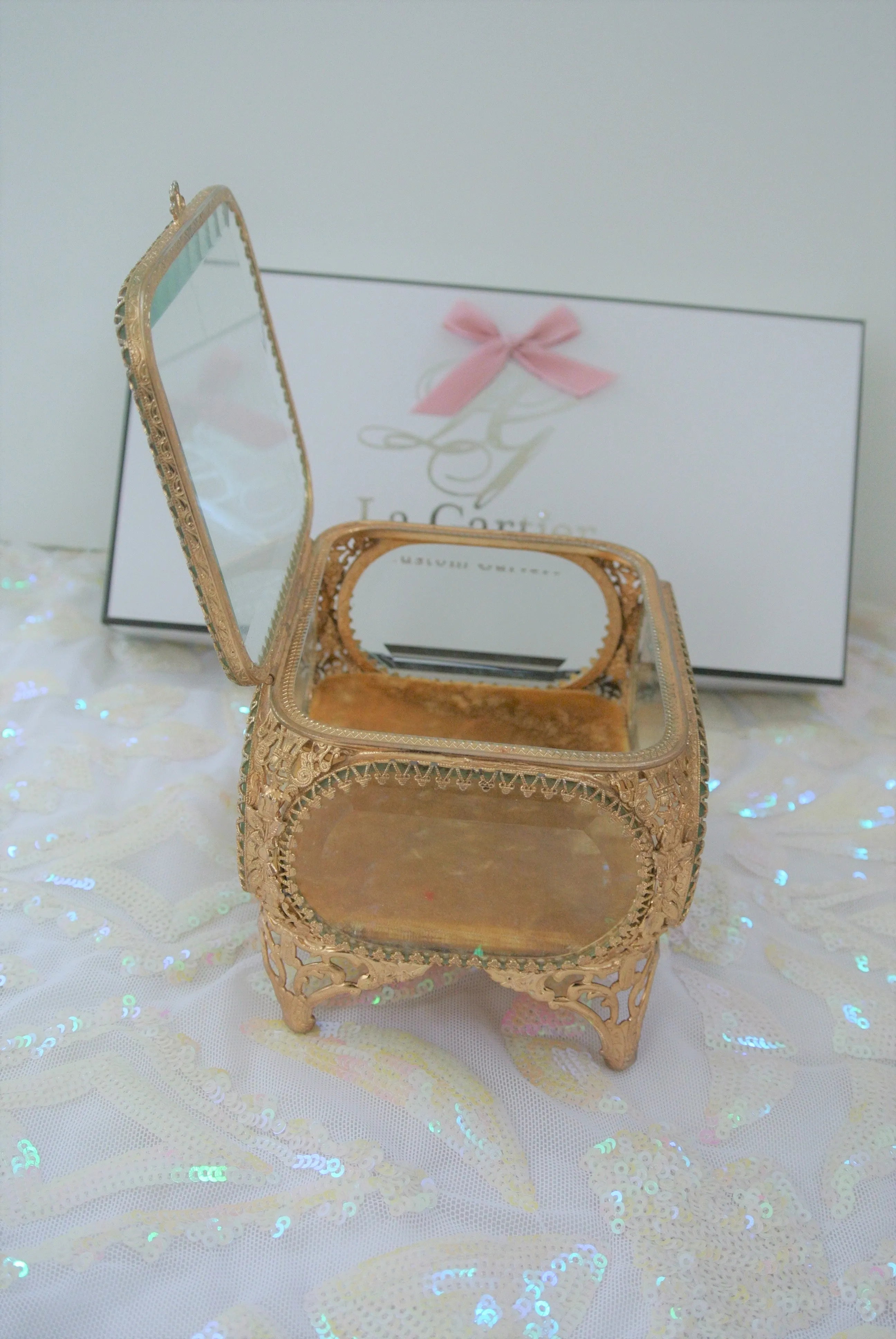 Vintage Glass Casket Jewelry Box