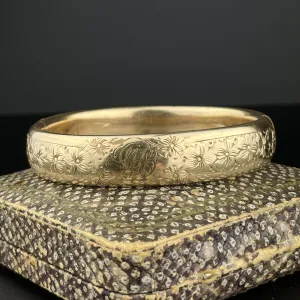 Vintage Gold Filled Floral Engraved Cuff Bangle Bracelet