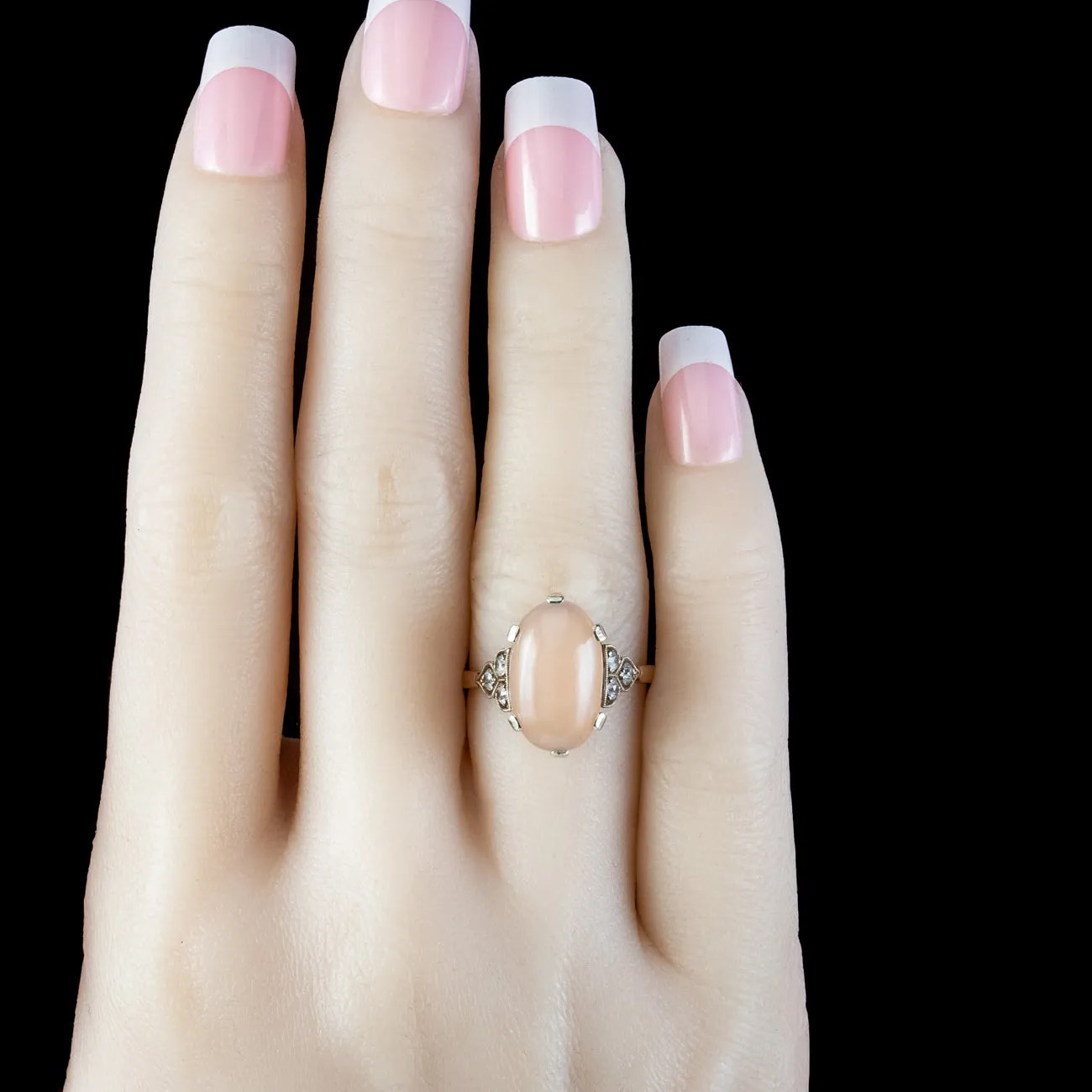 Vintage Peach Moonstone Spinel Ring Dated 1949