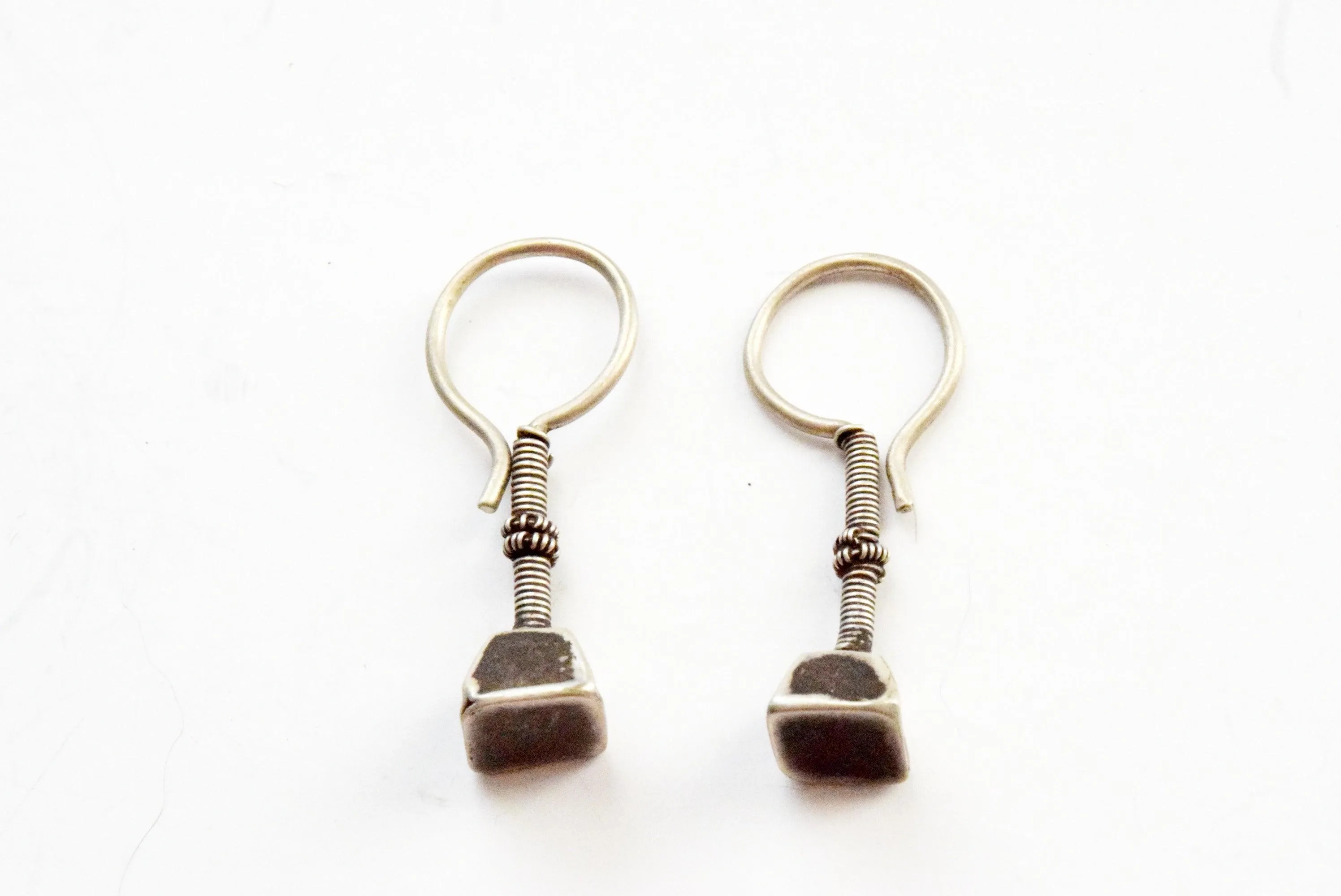 Vintage Small Silver Vedhla Indian Tribal Earrings from Gujarat