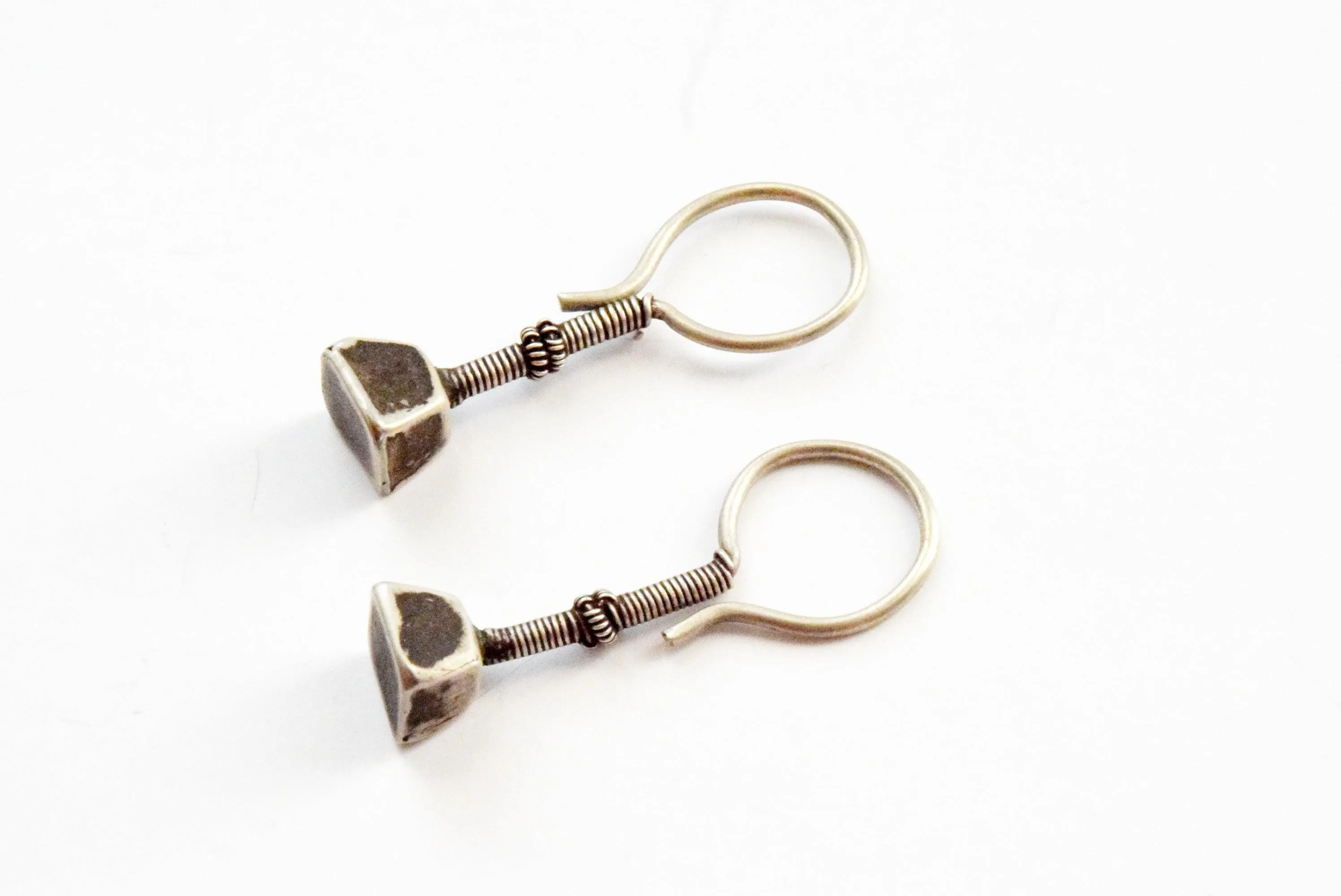 Vintage Small Silver Vedhla Indian Tribal Earrings from Gujarat